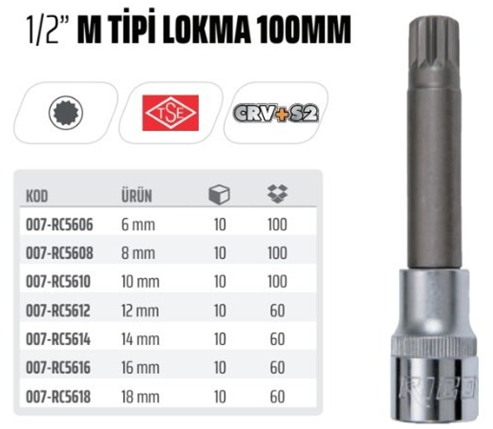 Rıco M Tipi Lokma 100 Mm 18 Mm RC5618Lokmalar