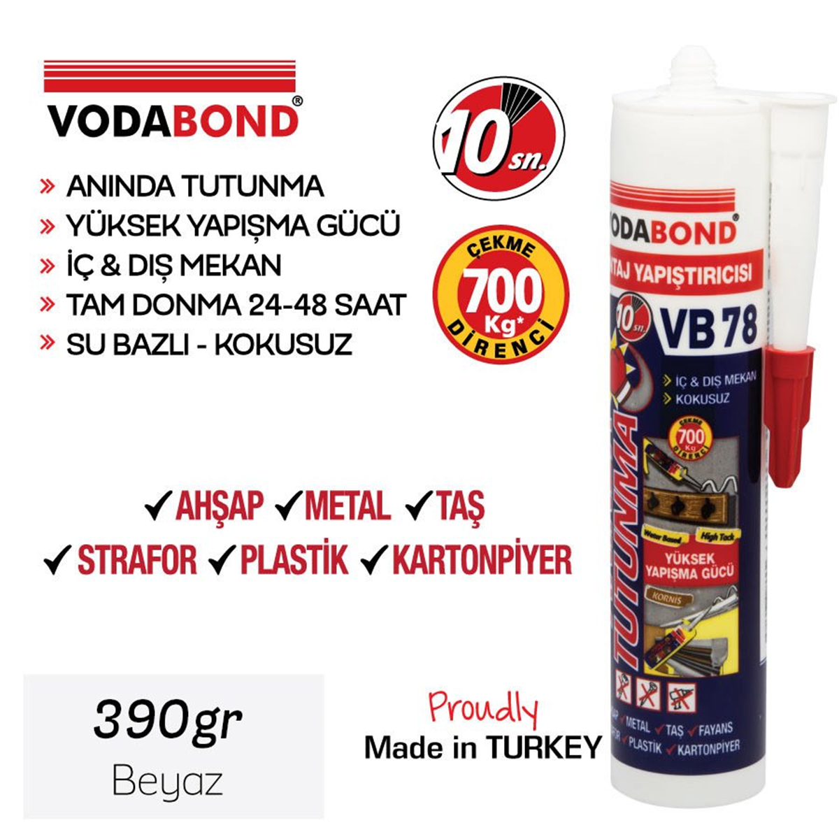 VODABOND VB 78 Montaj Yapıştırıcı Beyaz 390gr
