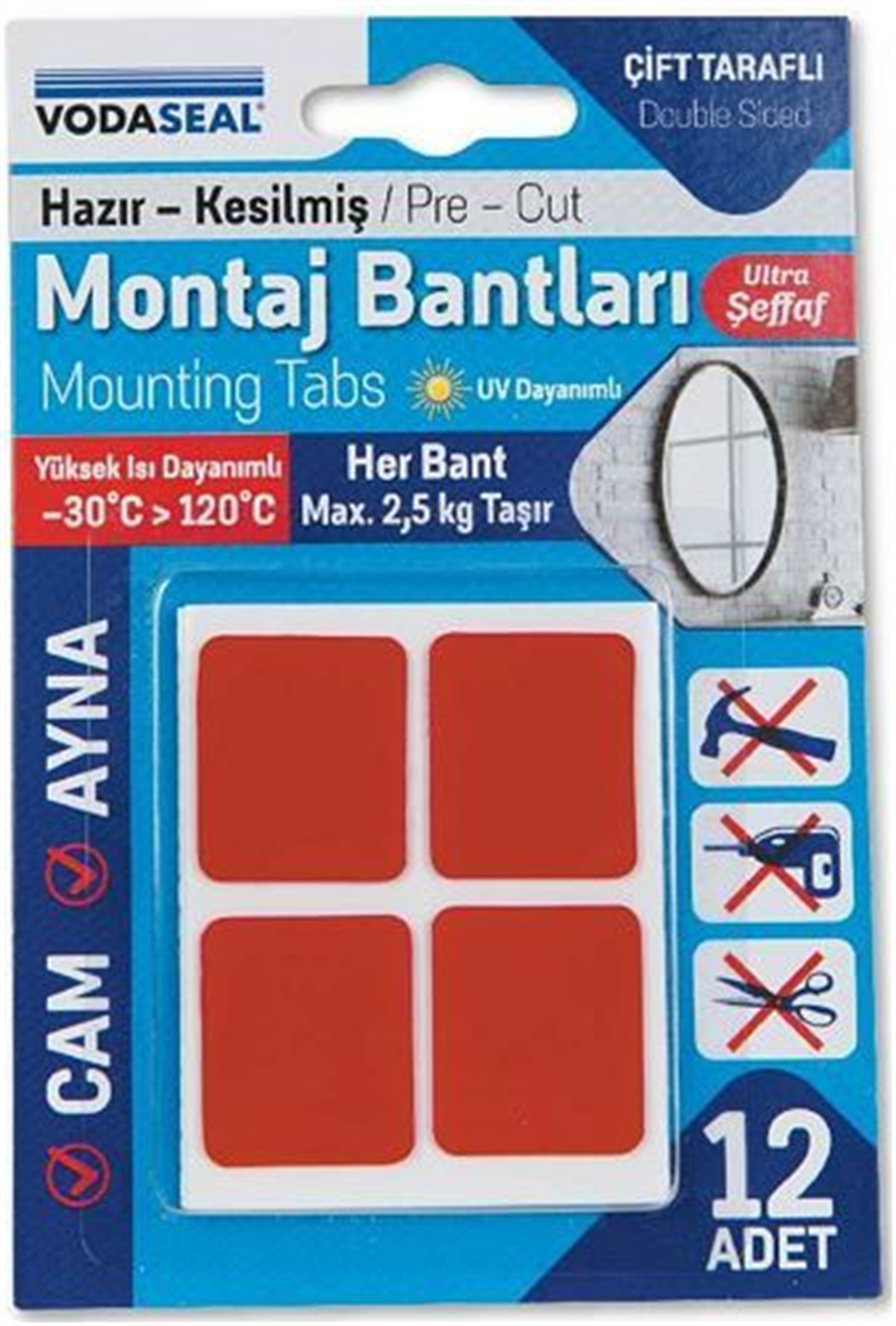 Vodaseal Çift Taraflı Montaj Bandı 12'li  Şeffaf