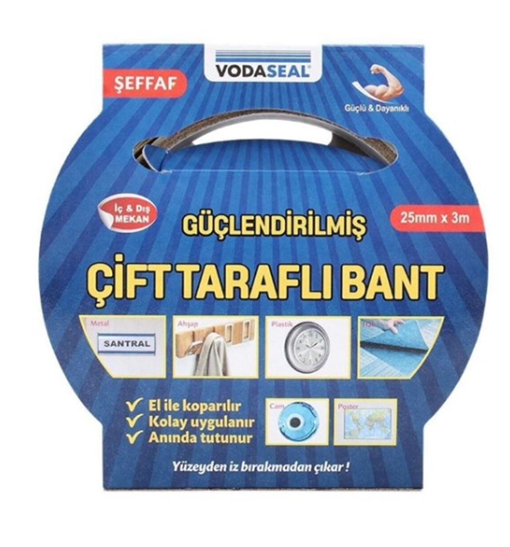 Vodaseal Güçlendirilmiş Çift Taraflı Bant 25 Mm X 3 MtKaydırmaz Bant