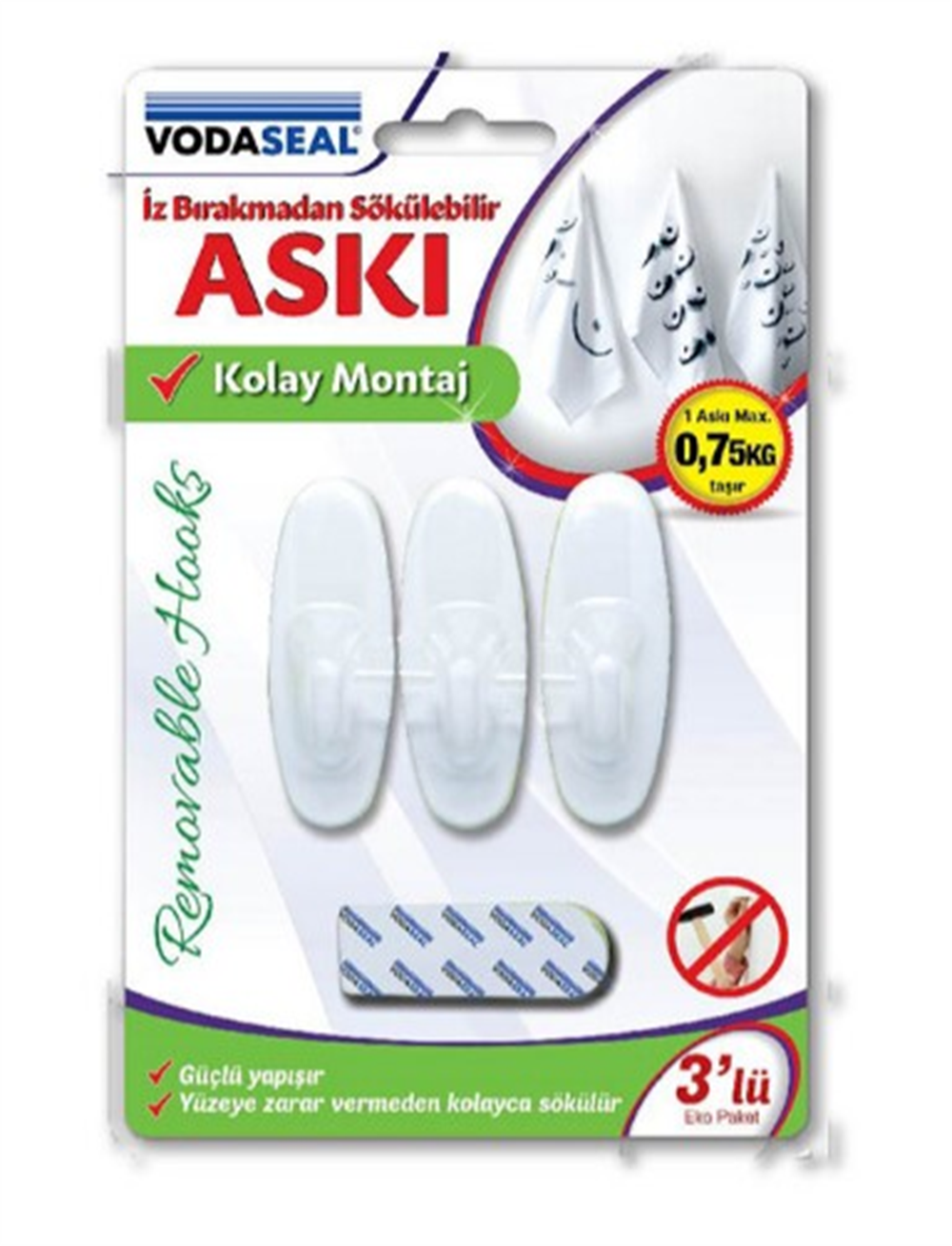 Vodaseal İz Bırakmayan Askı 3'lü Küçük OvalÇözüm Ürünleri
