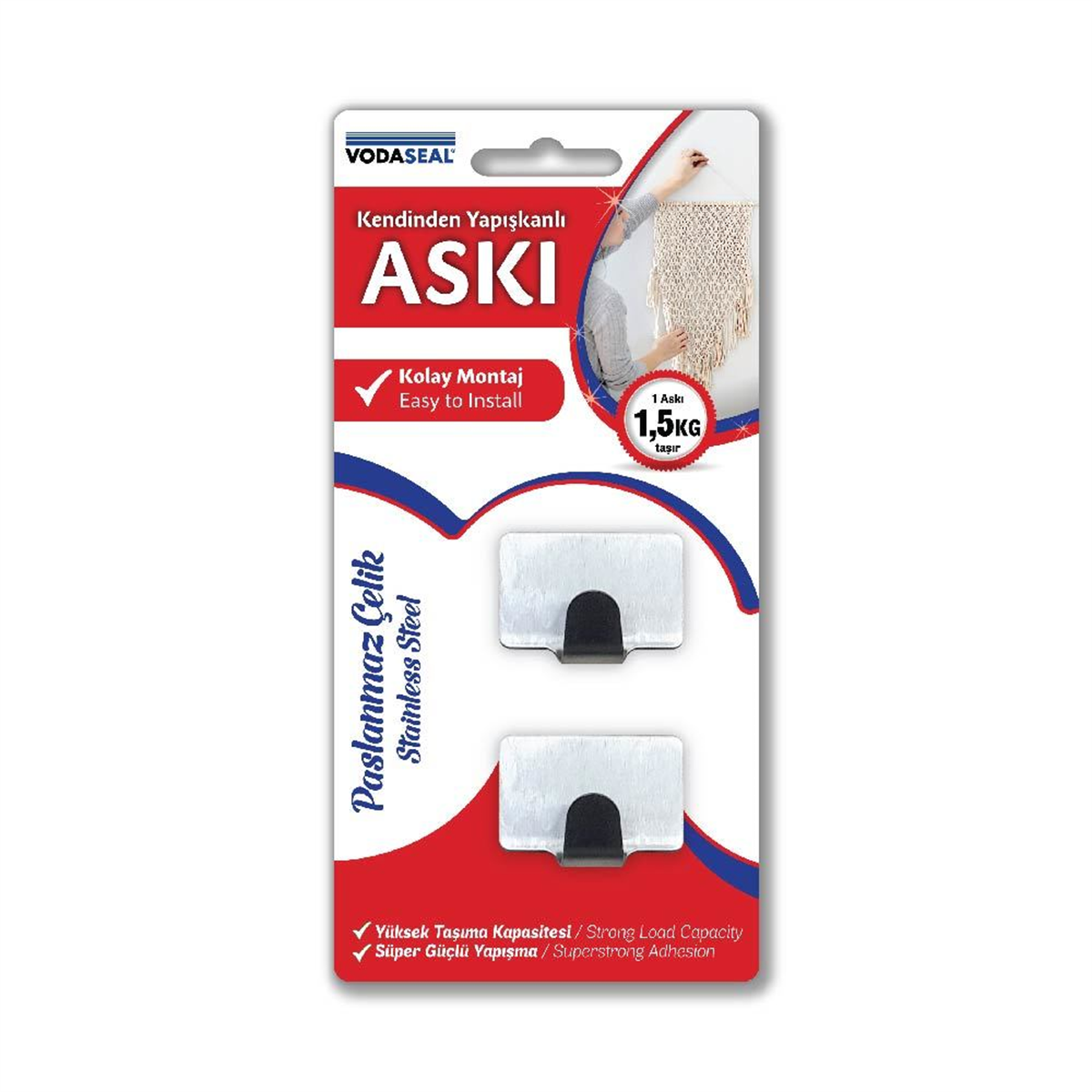 Vodaseal Kendinden Yapışkanlı 2 'li Krom Askı Kare
