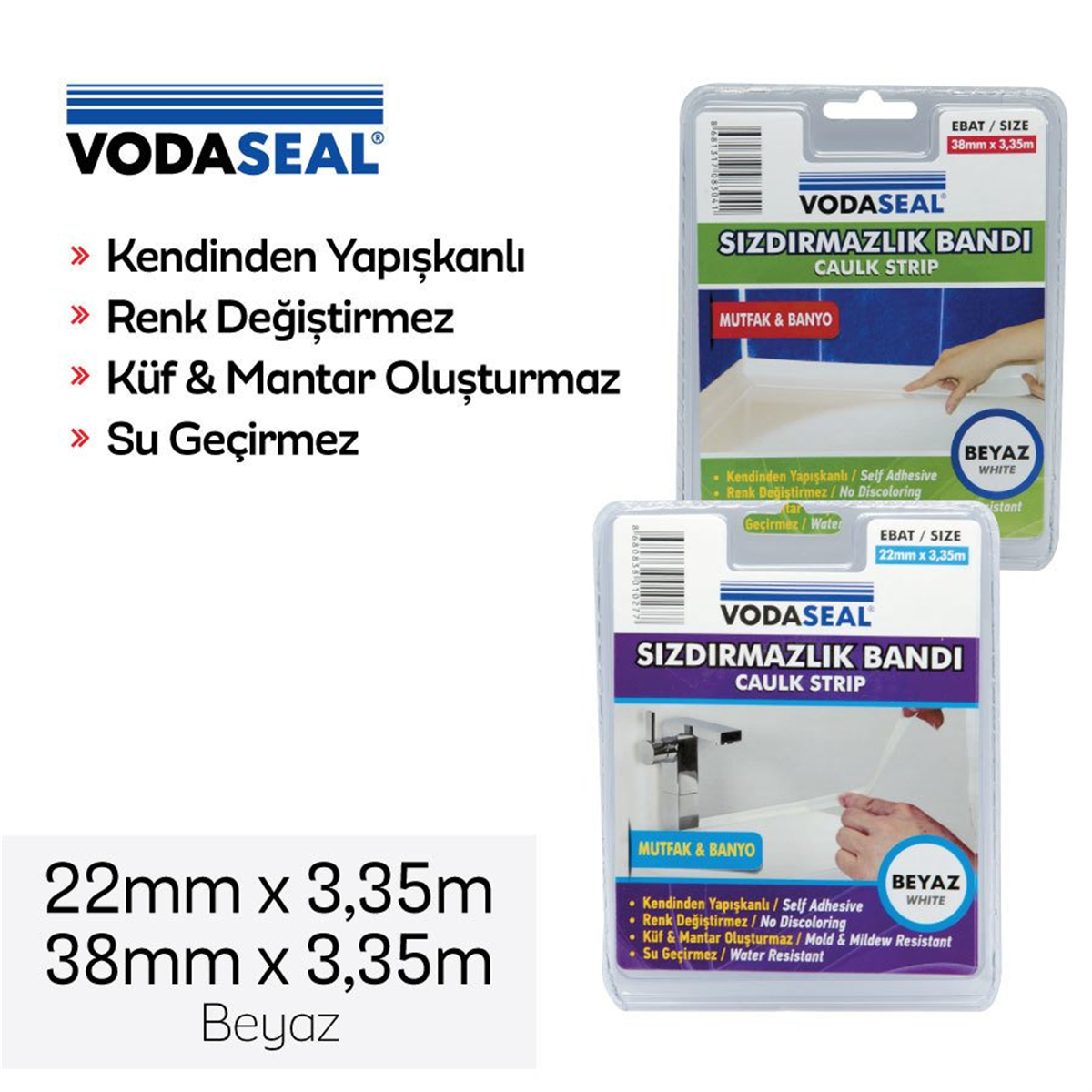 VODASEAL Küvet Kenar Sızdırmazlık Bandı Beyaz 22mm*3.35m