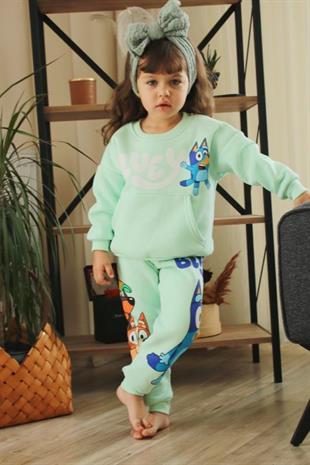 Kız Çocuk Mint Yeşili Bluey Şardonlu Takım 103-234