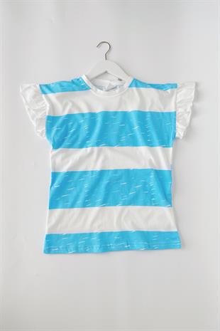 Mavi Kol Fırfırlı T-shirtTr-7226-262818