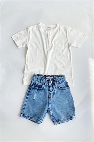 Taşlanmış Mavi Denim ŞortTr-7226-262818