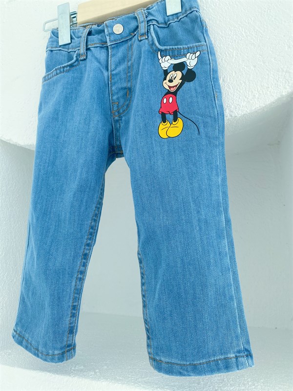 Mavi Mickey Mouse Baskılı Pantolon