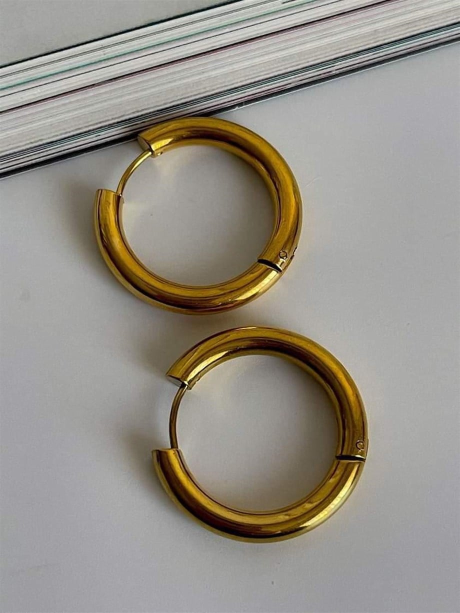 	Çelik Gold Renk Pera Basic Halka Küpe( 2.5 Cm)-(5 Numara)