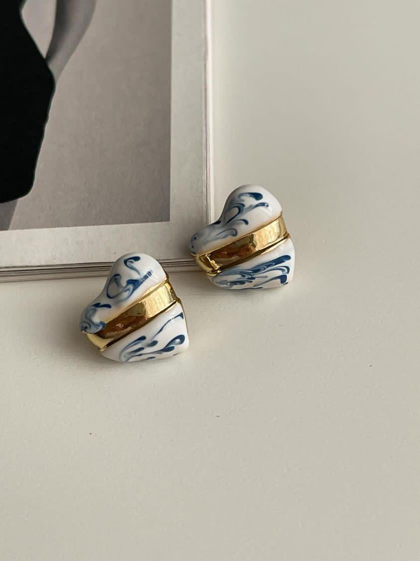 Beyaz Mavi Gold Kombinli Summer Küpe (1.5 Cm)