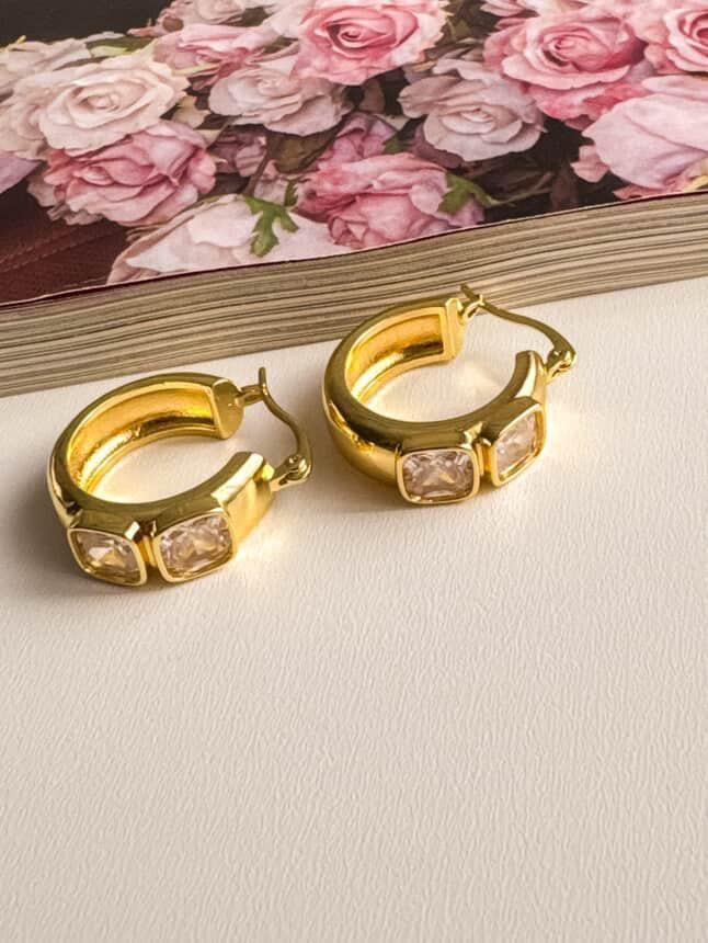 Çelik Gold Baget Taşlı Küpe (2.5 Cm)