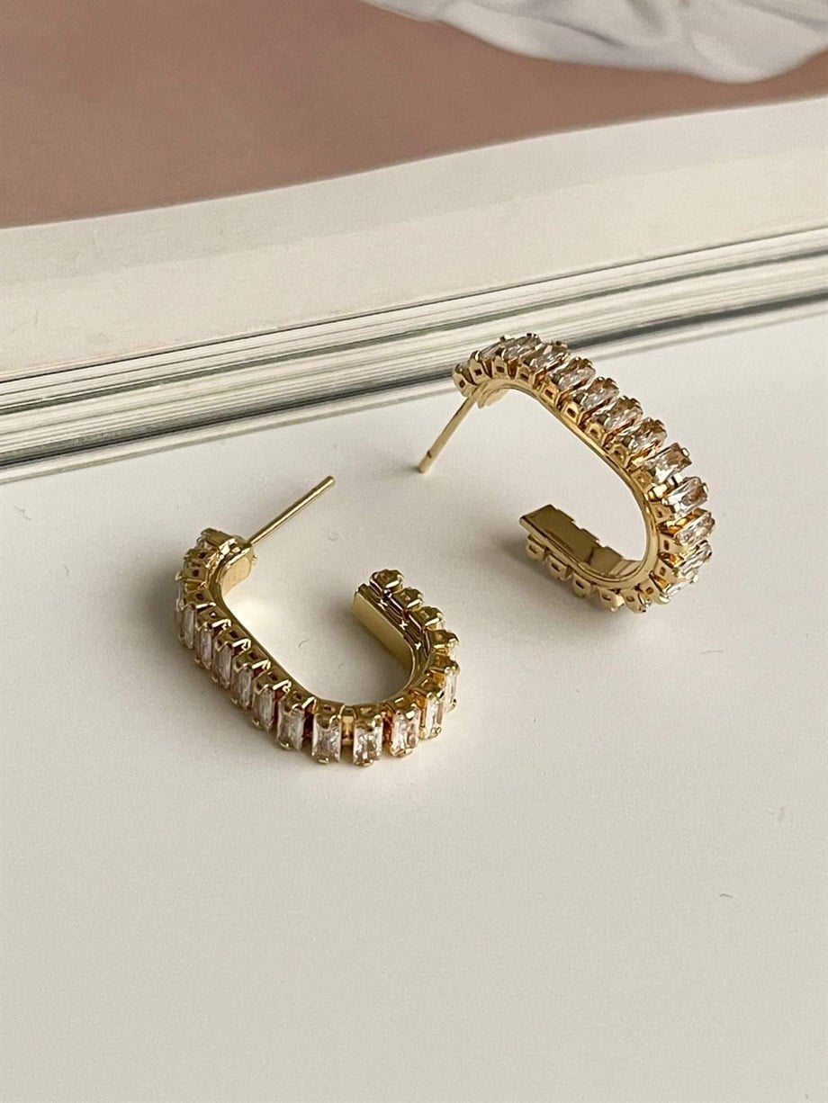 Çelik Gold Baget Taşlı Lena Küpe (2.30 Cm)