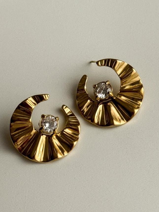 Çelik Gold Baget Taşlı Vintage Küpe (2.40 Cm)