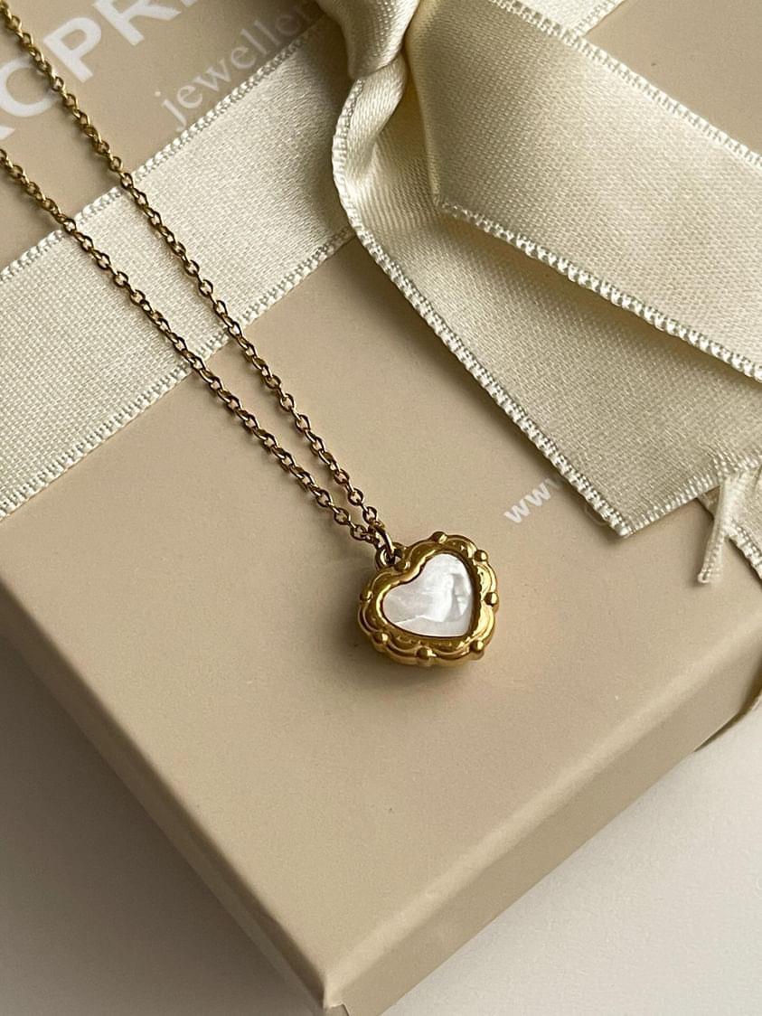 Çelik Gold Beyaz Sedefli Kalpli Minimal Kolye (45 Cm)