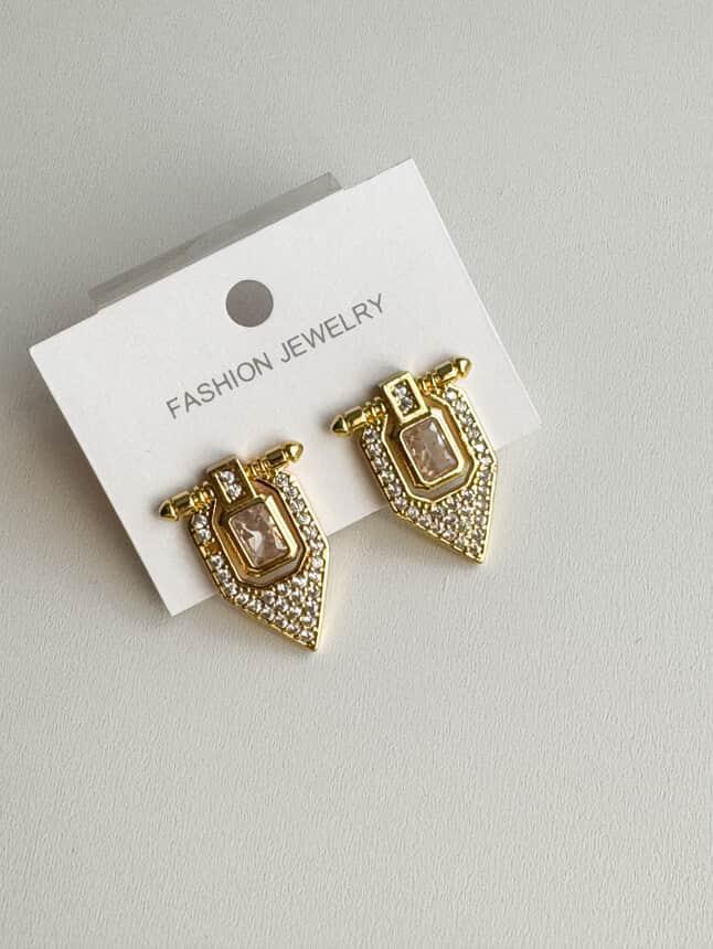 Çelik Gold Beyaz Taşlı Serenay Küpe (2 Cm)