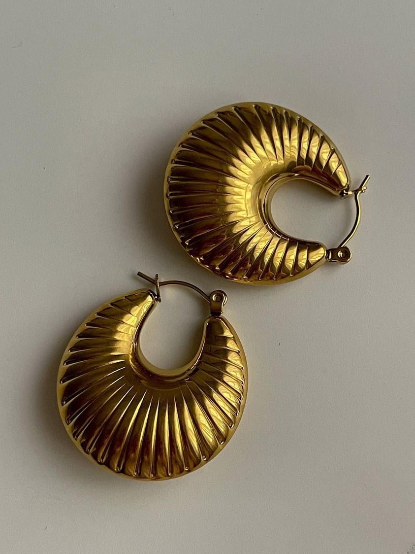 Çelik Gold Bombeli Midye Küpe (3 Cm)