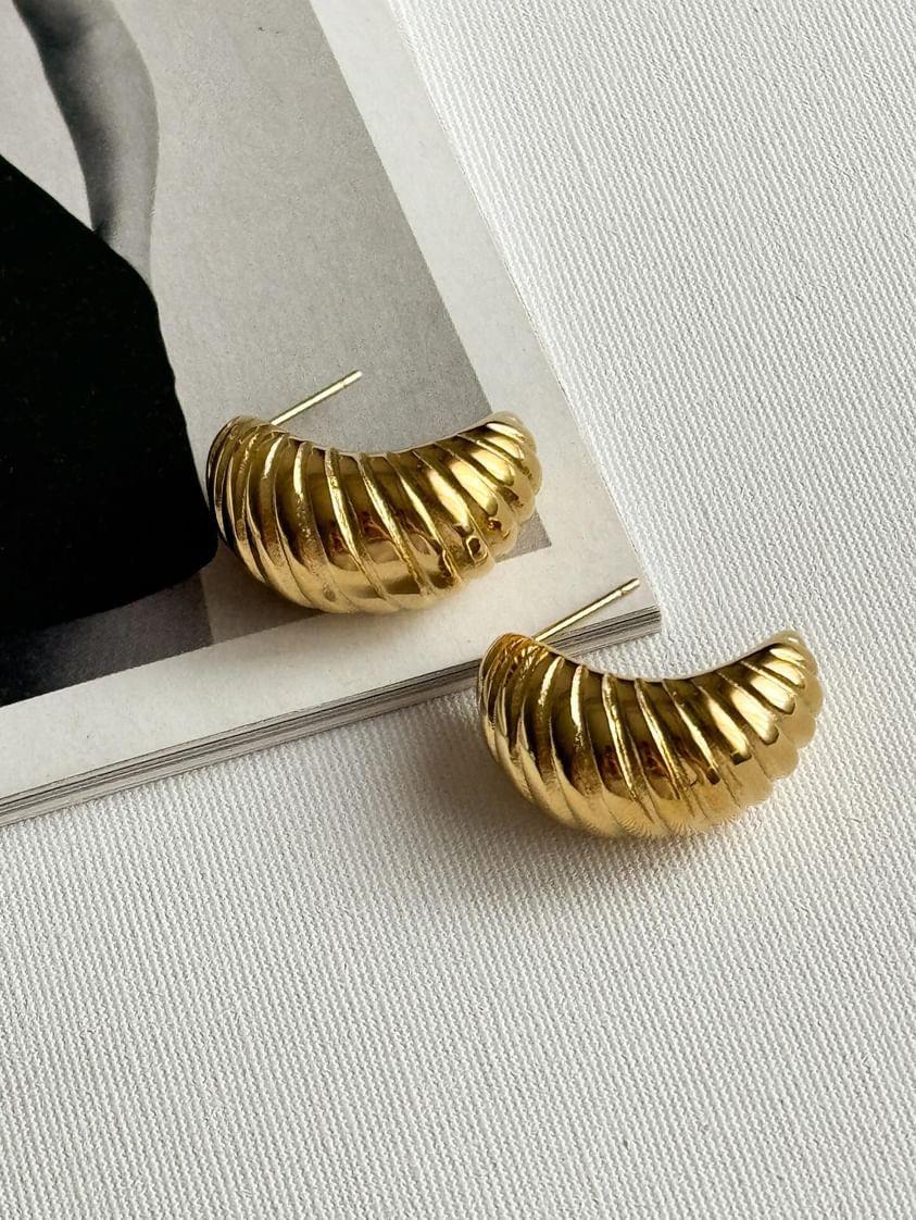 Çelik Gold Bombeli Vintage midye Küpe (2.20 Cm)