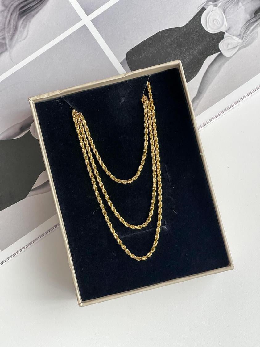 Çelik Gold Burgu Halat Üçlü Birleşik Kombin Kolye (6 Numara) (48 Cm)