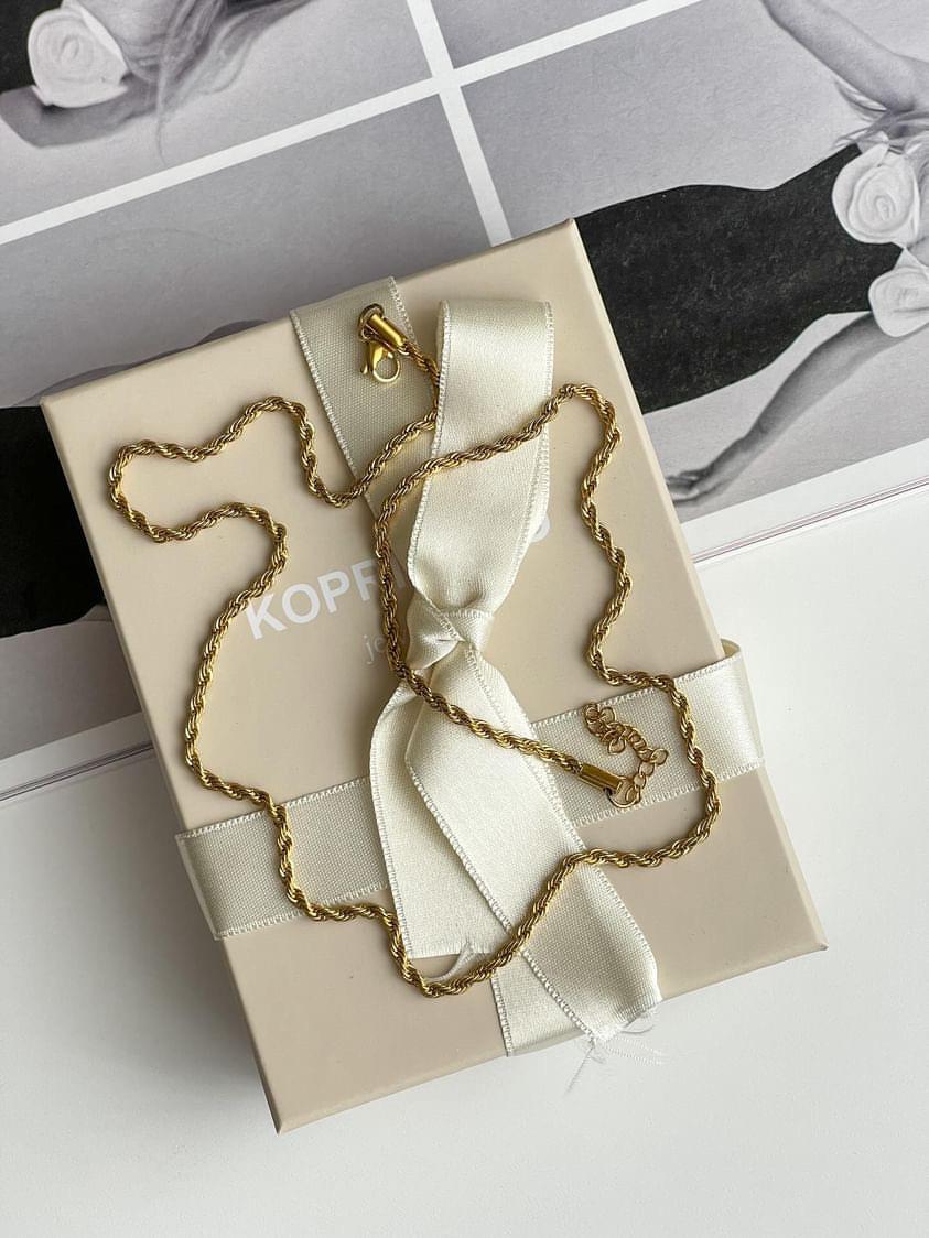 Çelik Gold Burgu Halat Zincir Kolye (4 Numara) (60 Cm)
