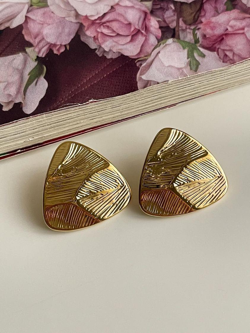 Çelik Gold Desenli Plaka Küpe (2.40 Cm)