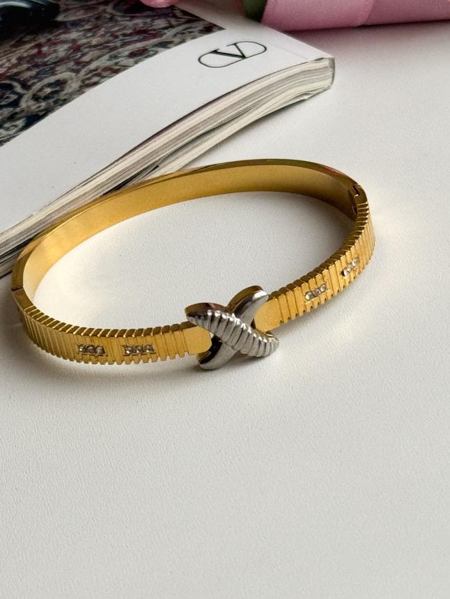 Çelik Gold Gümüş Kombinli Kelepçe Bileklik 