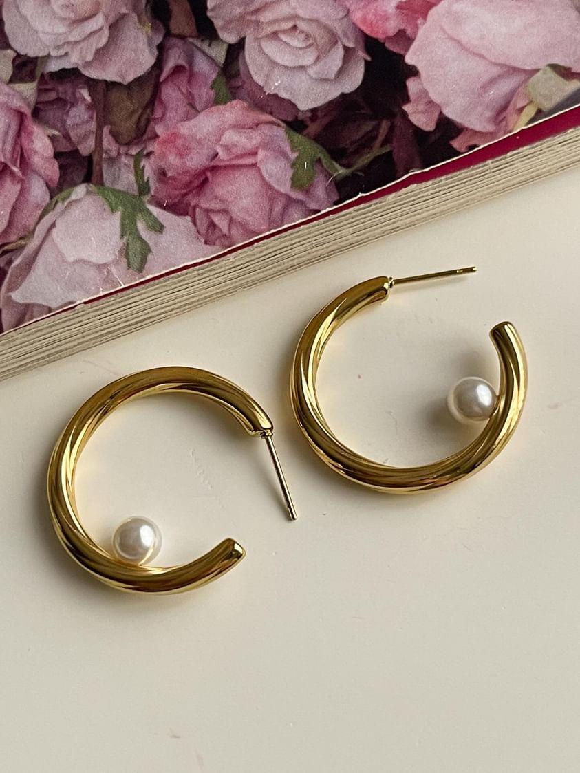 Çelik Gold İncili Halka Küpe (2.60 Cm)