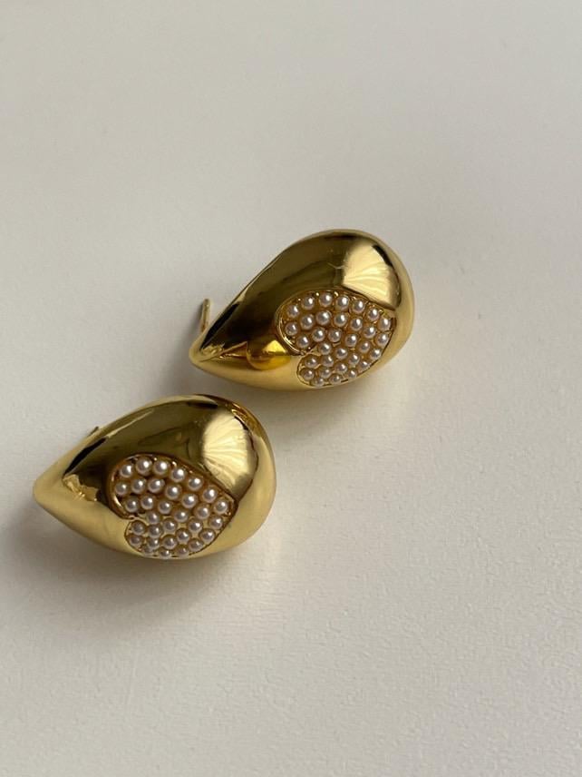 Çelik Gold İncili Kalp Bottega Küpe (2.10 Cm)