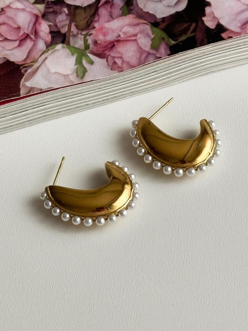 Çelik Gold İncili Küpe (2.5 Cm)