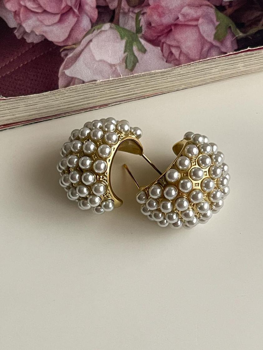 Çelik Gold İncili Küpe (2 Cm)