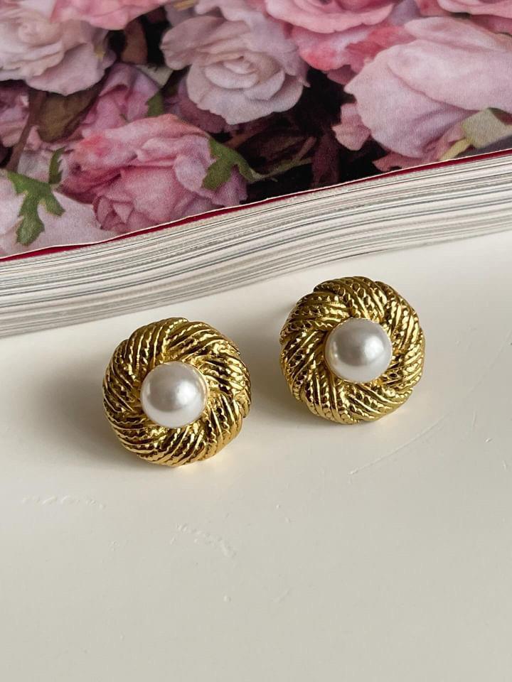 Çelik Gold İncili Vintage Diva Küpe (1.5 Cm)