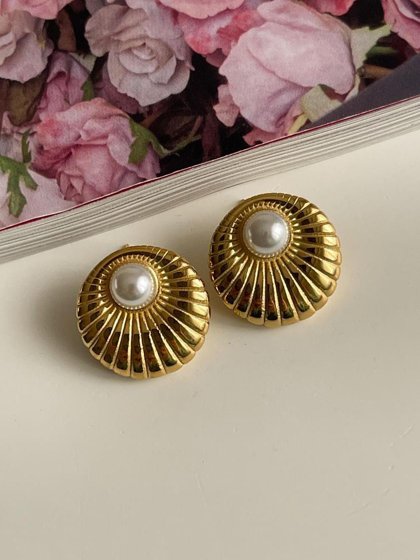 Çelik Gold İncili Vintage Diva Küpe (2 Cm)