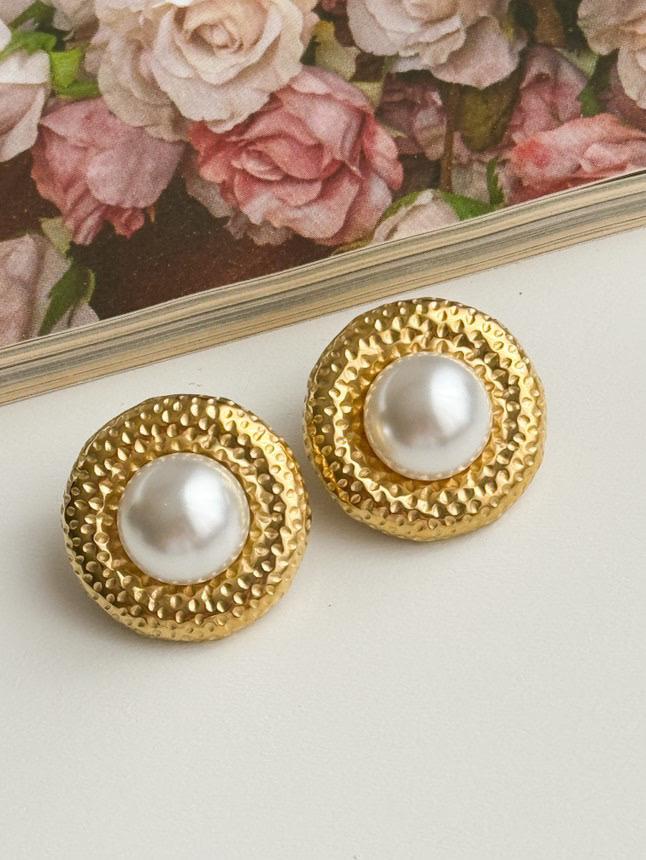 Çelik Gold İncili Vintage Küpe (2.5 Cm)