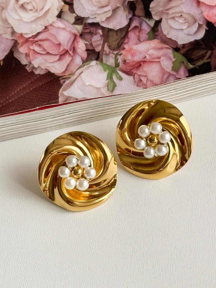 Çelik Gold İncili Vintage Küpe (2 Cm)