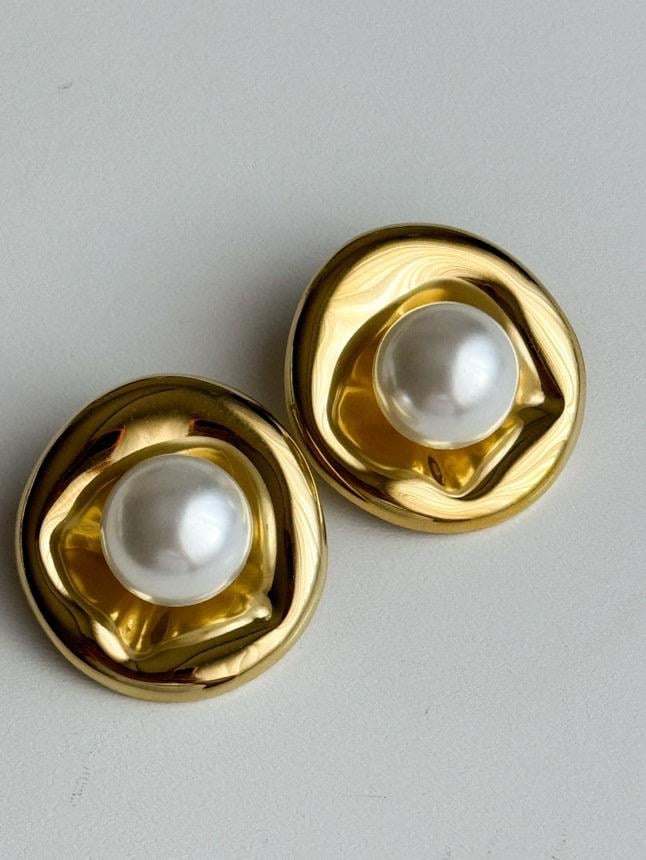 Çelik Gold İncili Vintage Küpe (2.90 Cm)