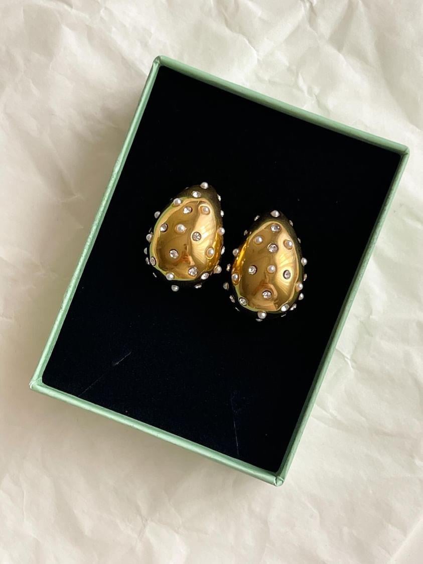 Çelik Gold İncili Zirkon Taşlı Botega Küpe (2.5 Cm)