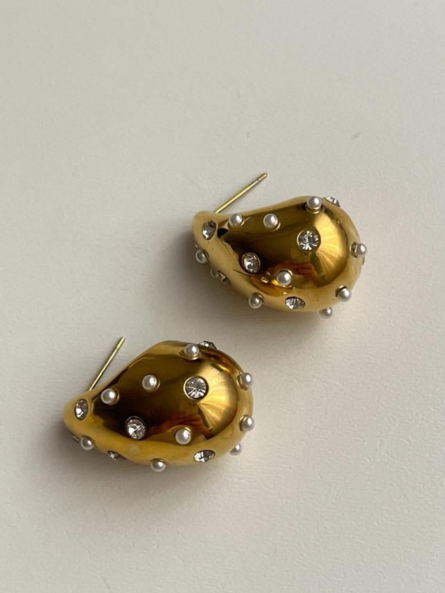 Çelik Gold İncili Zirkon Taşlı Bottega Küpe (2.20 Cm)