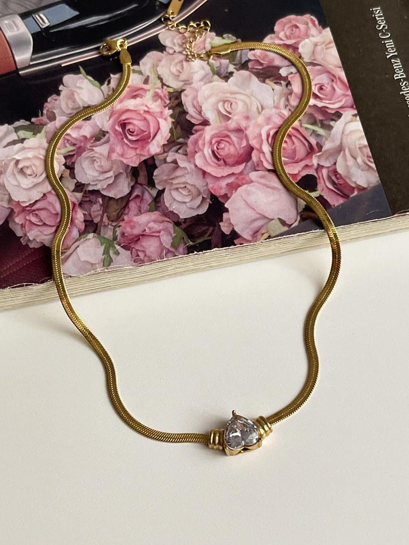 Çelik Gold İtalyan Zincir Kalpli Kolye (45 Cm)