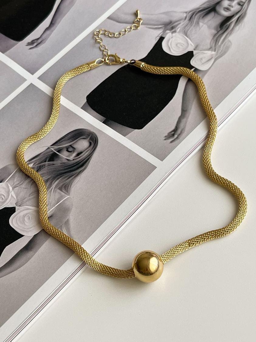 Çelik Gold Kalın Örgü Topçuklu Kolye (51 Cm)