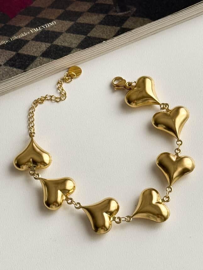 Çelik Gold Kalp Bileklik (22 Cm)