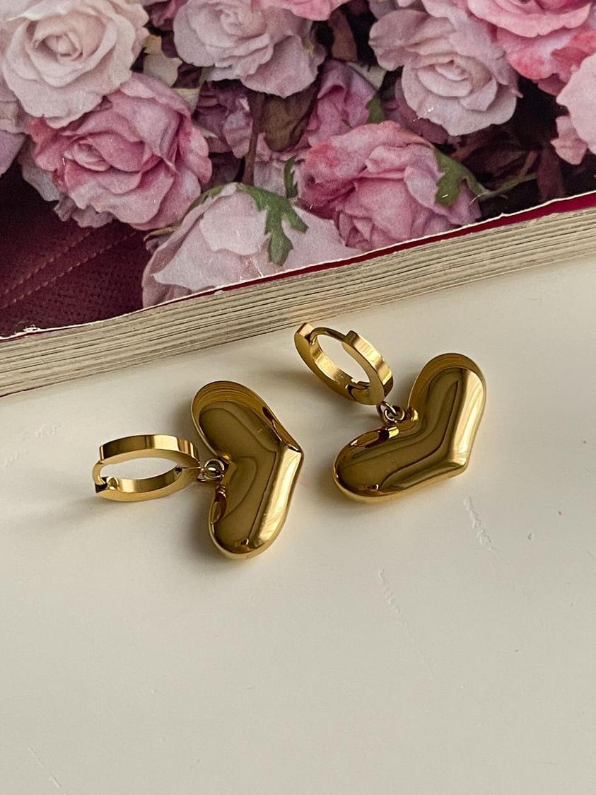 Çelik Gold Kalp Küpe (2.5 Cm)