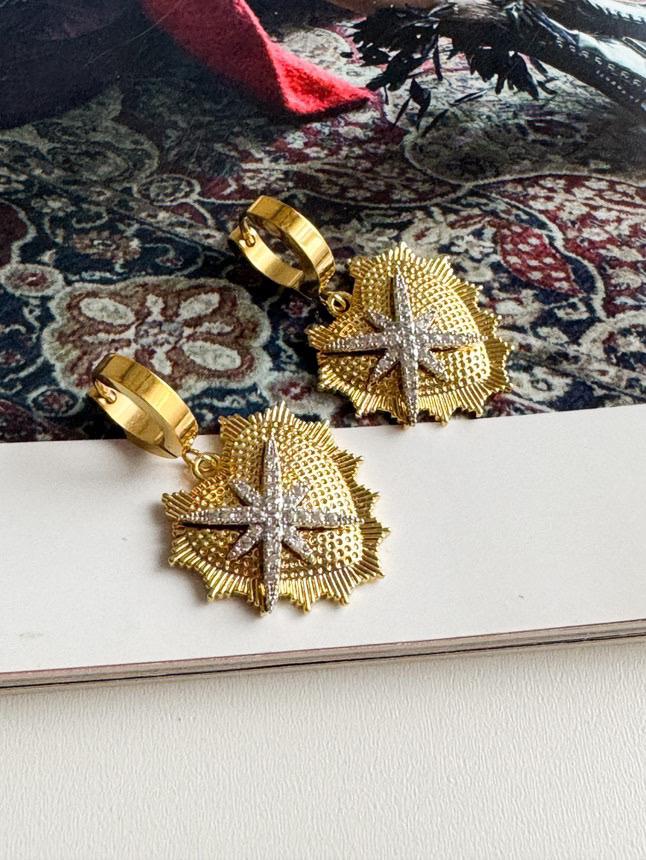 Çelik Gold Kalp Küpe (3.5 Cm)