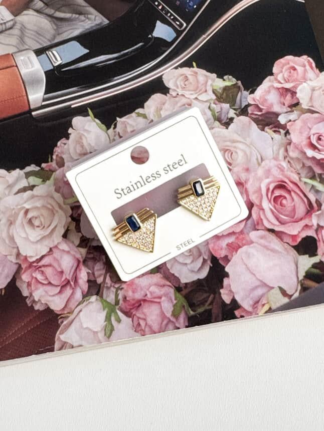 Çelik Gold Lacivert Taşlı Serenay Küpe (1.5 Cm)