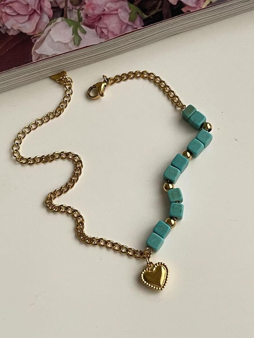 Çelik Gold Mavi Firuze Kalpli Halhal (27 Cm)