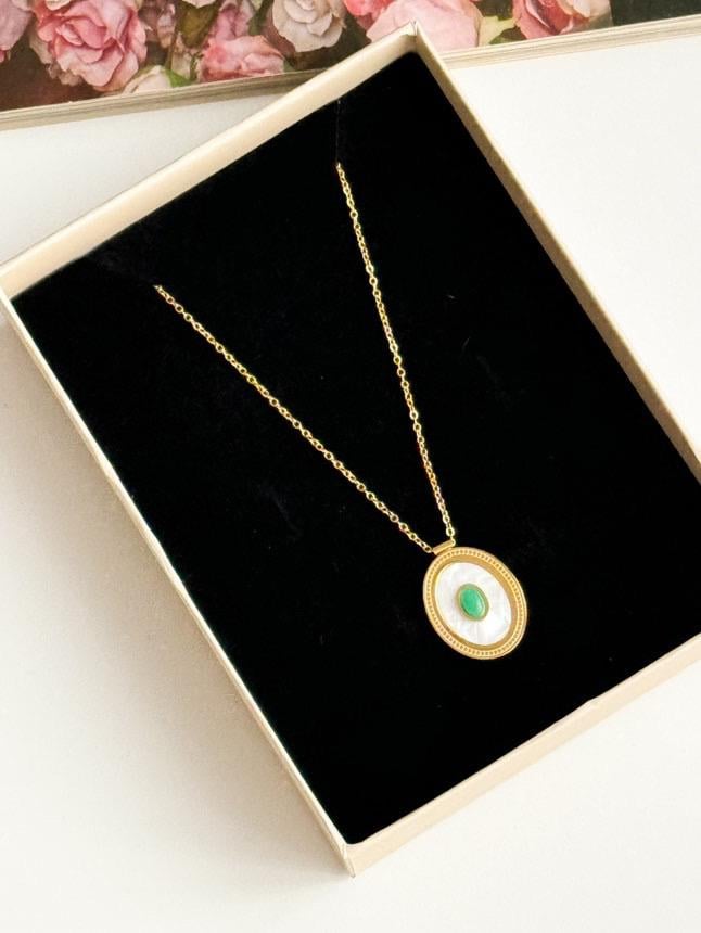 Çelik Gold Mavi Firuze Taşlı Sedefli Kolye (50 Cm)