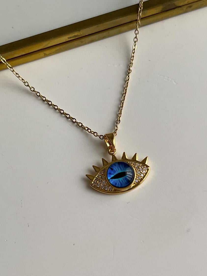 Çelik Gold Mavi Göz Kolye (45 Cm)