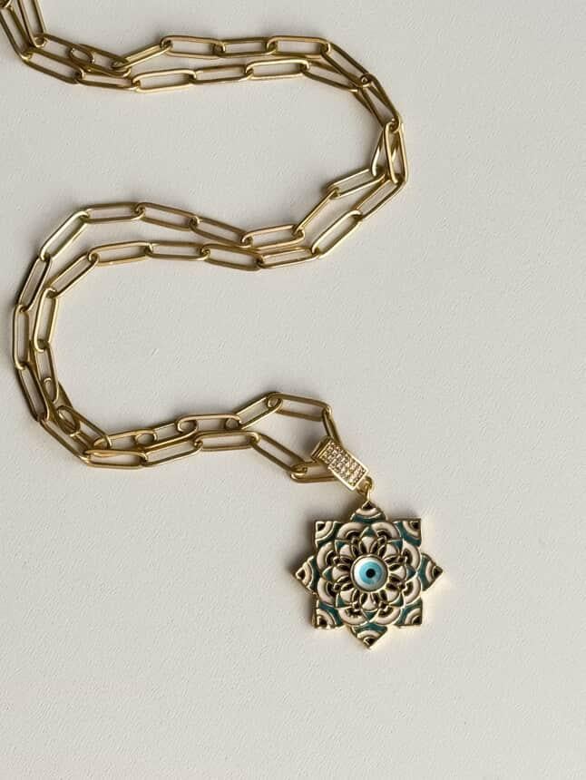 Çelik Gold Mavi Göz Uzun Kolye (67 Cm)