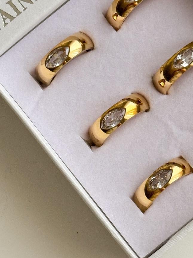 Çelik Gold Mekik Baget Taşlı Numaralı Yüzük (18 Numara)