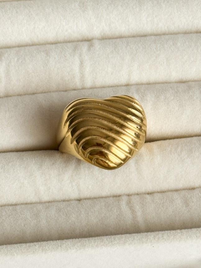 Çelik Gold Midye Kalp Numaralı Yüzük (18 Numara)