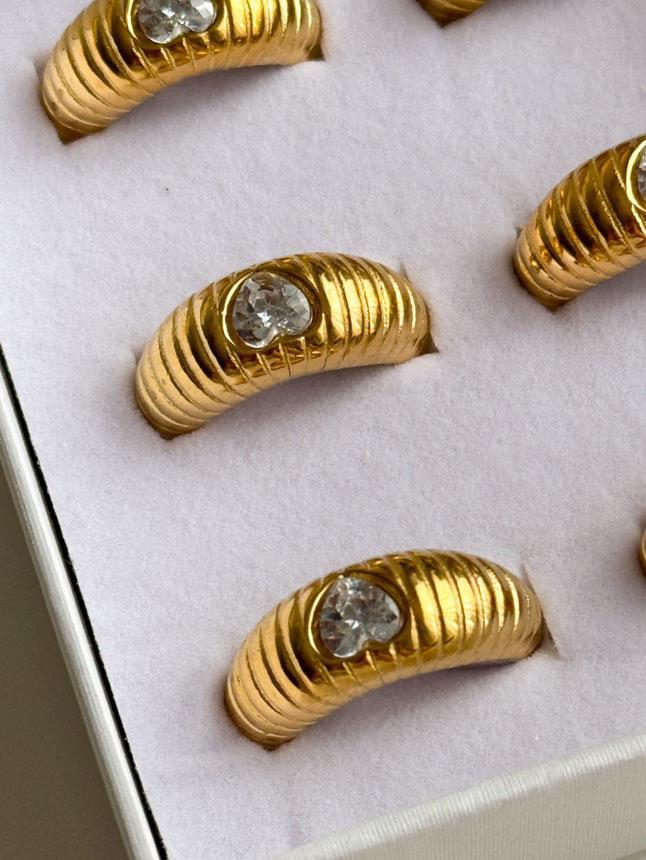 Çelik Gold Midye Kalpli Numaralı Yüzük (17 Numara)