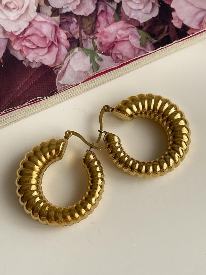 Çelik Gold Midye Küpe (3.5 Cm)