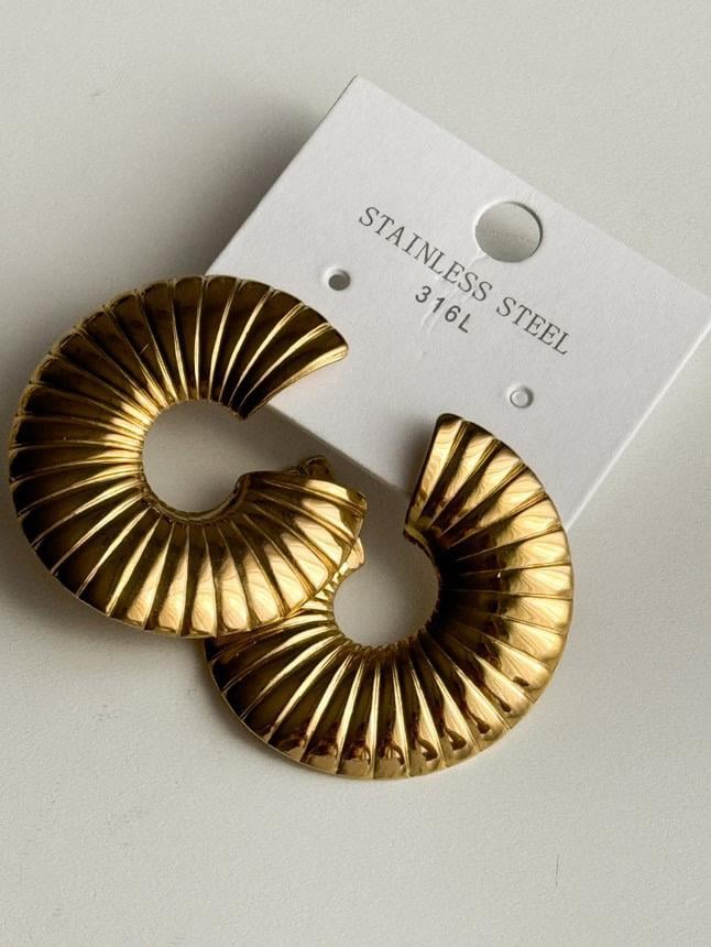 Çelik Gold Midye Küpe (4 Cm)